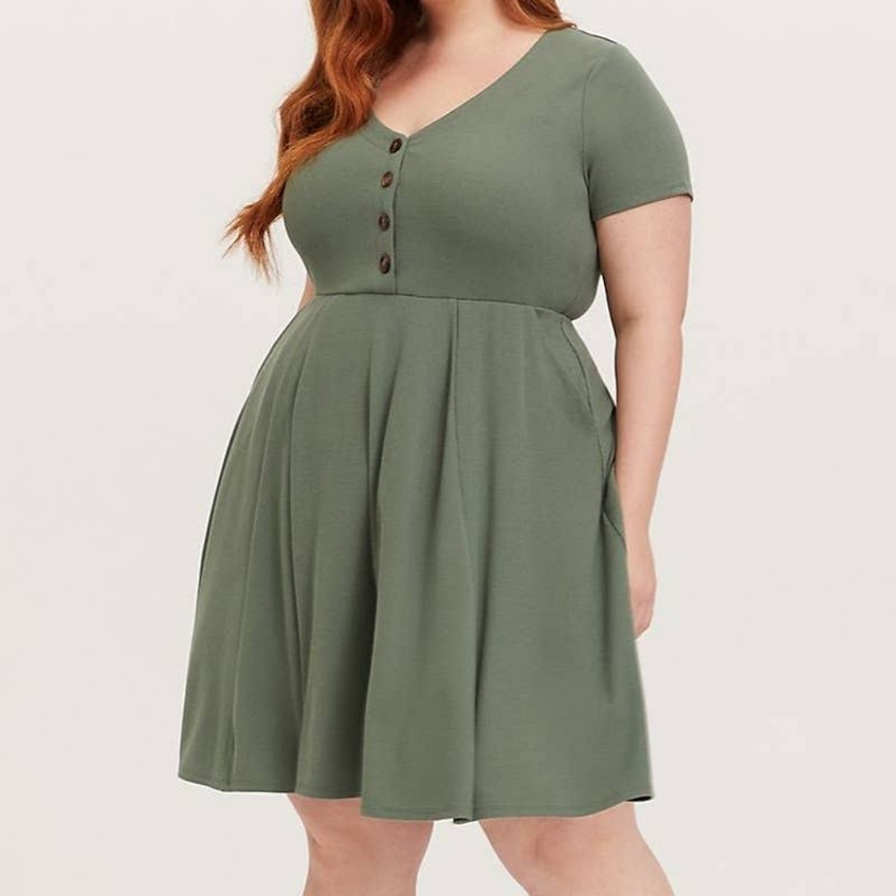 Torrid Olive Ribbed Stretch Skater Dress Size 3